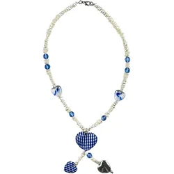 Kette mit Anhänger ALLGÄU REBELL "Lisl", Damen, Gr. one size, PTFE-Kunststoff, blau, Basic, Halsketten, Anhänger aus kariertem Stoff
