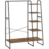 MID.YOU Garderobenständer Schwarz, Dunkelbraun, Metall, Holzwerkstoff, 120x160x45 cm, Schuhablage, Garderobe, Garderobenständer
