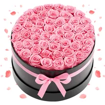 Vevor 50x Ewige Rosen in runder Box, konservierter Blumenstrauß, Blumen Geschenkbox für ihre Frau, Mütter, Liebespartner, zur Hochzeit, zum Muttertag, Valentinstag, Weihnachten, pink