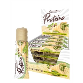 Ironmaxx Proteino Proteinriegel - White Chocolate Pistachio 12 x 30g | High-Protein-Bar auf Waffelbasis mit cremiger Füllung | zuckerreduzierter Eiweißriegel glutenfrei und palmölfrei