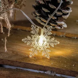 esotec Lichterkette Kunststoff 6m +2m Zuleitung 30 Eiskristalle warmweiß transparent