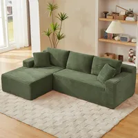 Anwick Ecksofa L-förmig mit Schlaffunktion, Modulares 3-Sitzer mit Chaiselongue Links, Cordbezug, Tiefe Sitzfläche, Montagefrei 252 x 163 cm (Grün)