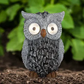 GLOBO LED Solarleuchte, Stein Design Eule grau H 19,5 cm