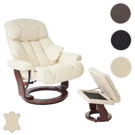 Robas Lund Relaxsessel Calgary XXL Echtleder 58 x 112 x 70 cm creme Walnuss mit Hocker