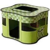 ALLSOPETS Tragbarer Welpenauslauf Hundebox Faltbarer Haustier-Laufstall für Katzen Hunde Zelt Abnehmbar Transportbox Freigehege für Katze Kaninchen Haustier mit Seitentasche (Grün,L)