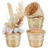 4pcs Mini Rattan Korb Geflochtener Blumenkorb Kleiner Wicker Basket Gewebte Korb Miniatur Henkelkorb Weidenkorb Kinder Körbchen Party-Dekoration Blumentopf Geschenkbeutel Dekoration
