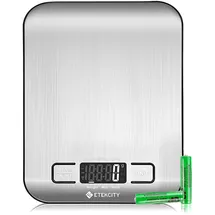 Etekcity Küchenwaage Digital - Edelstahl 304 - Lebensmittelgeeignete Waage Küche - Leicht zu Reinigen - Feinwaage mit Beleuchtetem LCD-Klare und gut Lesbare Kithchen Scale - 5 KG-1g - Edelstahl-Silber