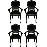 Casa Padrino Luxus Barock Esszimmer Set Schwarz / Schwarz 60 x 47 x H. 99 cm - 4 handgefertigte Esszimmerstühle mit Armlehnen - Barock Esszimmermöbel