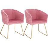 WOLTU Esszimmerstühle 2er Set Küchenstuhl Polsterstuhl Schminktisch Stuhl Wohnzimmerstuhl, Sessel mit Armlehne, Sitzfläche aus Samt, Metall Gold Beine, Rosa BH271rs-2