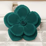 PETTI Artigiani Italiani - Blumenkissen aus Samt mit Füllung, Schlafzimmer Kissenbezüge, Dekokissen in Blumenform, Kissen Samt Petrol Blume 1 Stück - Durchmesser 50 cm