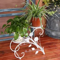 Dittzz 2 Töpf Blumenständer Metall Blumentreppe Pflanzenständer, Stufenförmig Blumenregal Dekoration in Haus/Garten/Terrasse/Flur (Weiß)