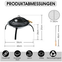 Defactoshop Feuerschale Feuerschale Edelstahl Ø 58cm Feuerhaken Funkenfluggitter Grill, Ø 58cm