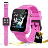 Smartwatch für Kinder, 24 Spiele, Smartwatch für Kinder, HPedometer, 2 HD-Kameras, modische Smartwatches für Kinder, 3–14 Jahre, tolles Geschenk - Rosa