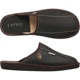 ESTRO Hausschuhe Herren Leder Herrenhausschuhe - Hausschuh Männer Pantoffel Pantoffeln Pantoletten Slipper Mann Warm FROST (40 EU, Kakao) - 40 EU