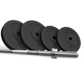 Physionics® Langhantel Set - Langhantel 120/165/180 cm, aus Stahl, Hantelscheiben (Ø30/31 mm) 20/30/60/80/100 kg, Sternverschlüsse - Langhantel mit Gewichten, Hantelset, Langhantelstange