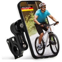 TRACKFORCE - 360° iPhone 13 Handyhalterung mit Vibrationsdämpfer - für Motorrad, Fahrrad & E-Scooter - Inkl. Handyhülle & Back Attachment - Einfach & Schnell Montiert - Passend für jeden Lenkradtyp