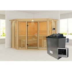 KARIBU Sauna »Ehmja 2«, BxHxT:245 x 202 x 245 cm, mit Dachkranz - beige