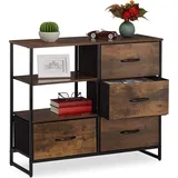 Relaxdays Kommode Industrial, HBT: 71,5 x 84 x 32,5 cm, Stoff, Metall, Holzoptik, 4 Schubladen, Sideboard, braun/schwarz