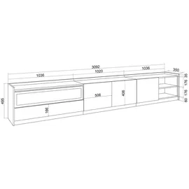 SKRAUT HOME Lowboard 310x50x37 cm Schwarz Eiche Holzwerkstoff