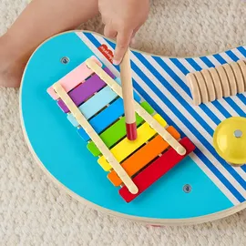 Fisher-Price Holz-Musiktisch mit 3 Percussion-Instrumenten, mehrfarbig, HXT91