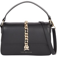 Tommy Hilfiger Damen Crossbody Bag Tasche Chain Leather Crossover Klein, Schwarz (Black),