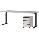 KADIMA DESIGN Büromöbel Set 2-teilig Schreibtisch 180x80cm & Rollcontainer Greige/Schwarz Einstellbar 68-91 cm & Soft-Close