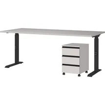 KADIMA DESIGN Büromöbel Set 2-teilig Schreibtisch 180x80cm & Rollcontainer Greige/Schwarz Einstellbar 68-91 cm & Soft-Close