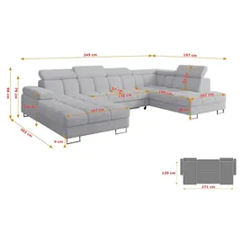 altdecor Ecksofa COMA U Cord 3-Sitzer Grau