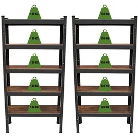 Trutzholm 2x Wohnzimmerregal 150x75x30 cm dunkel Traglast je 650 kg Steckregal Schwerlastregal Lagerregal