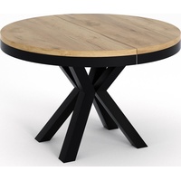 Runder Ausziehbarer Esstisch - Tisch im Loft-Stil mit Metallbeinen - Industrieller Tisch für Wohnzimmer - Spacesaver - Eiche Craft - 120 cm