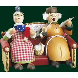 Richard Glässer GmbH Seiffen Räuchermann Oma und Opa auf Sofa 13 cm mehrfarbig
