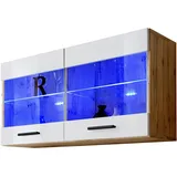 komodee Komodee, Hängevitrine, Eiche Wotan, Weiß, Glas, 2 Fächer, Rechteckig, 100x50x27.2 cm, Wohnzimmer, Wohnwände, Vitrinenschränke