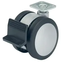 Hettich Schreibt.cont.Zwillings Rolle m.Festst.,Ø75mm Bala d-lock 9078515 thermopl.Gummi