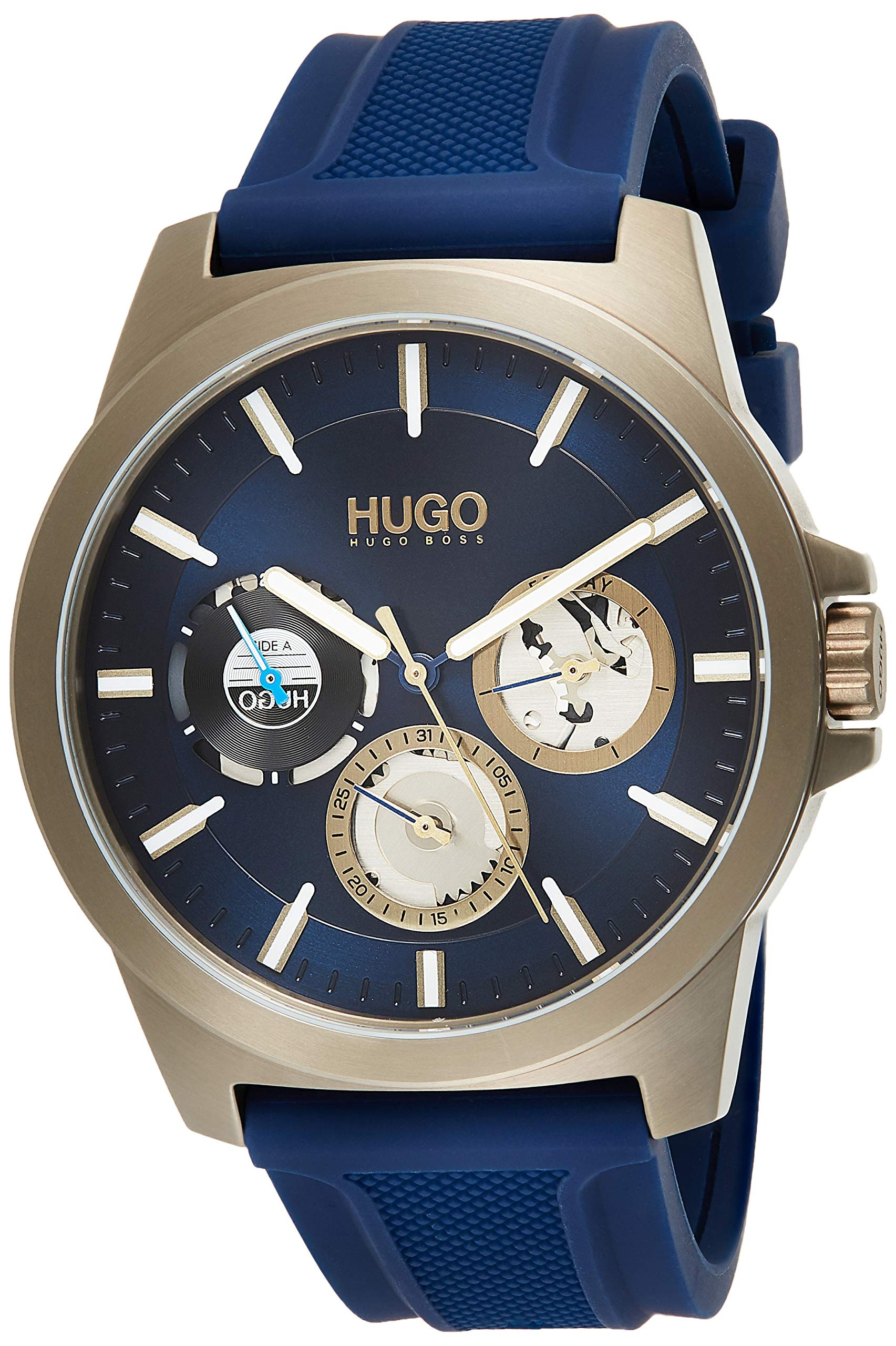 HUGO Multi Zifferblatt Quarz Uhr für Herren mit Blaues Silikonarmband - 1530130