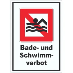 HB-Druck Schwimmen und Baden verboten Symbol und Text Aufkleber A3 (297x420mm)
