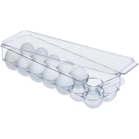 Relaxdays Eierbox, für 14 Eier, mit Deckel, stapelbar, pflegeleicht, Kühlschrank Eierbehälter, Kunststoff, transparent, 7,5 x 36,5 x 11 cm