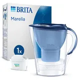 Brita Wasserfilter Kanne Marella blau (2,4l) inkl. 1x MAXTRA PRO All-in-1 Kartusche – Filterkanne zur Reduzierung von Kalk, Chlor, Blei, Kupfer & geschmacksstörende Stoffe im Leitungswasser