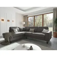 S-Style Möbel Ecksofa Ember mit Ottomane und Schwarz Metall Füßen in Samt-Stoff, Ottomane links oder rechts bestellbar, mit Wellenfederung grau