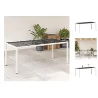 vidaXL Gartentisch Gartentisch mit Glasplatte Weiß 190x90x75 cm Polyrattan Esstisch weiß