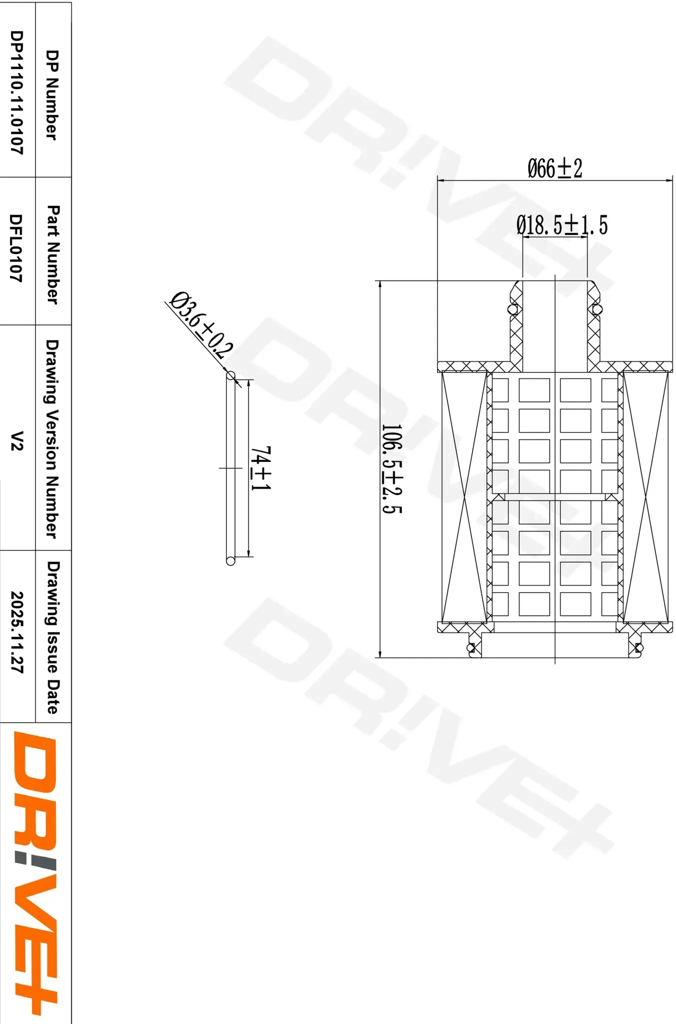 DRIVE+ Ölfilter dp1110110107 Filtereinsatz 107mm für Ford Fiat LANCIA Peugeot Suzuki PIAGGIO
