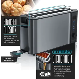 Arendo Frühstücksset, 1,5L Edelstahl Wasserkocher & 2-Scheiben Langschlitz Toaster, Grau