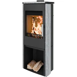 HAAS+SOHN Kaminofen MONTEGROTTO II 305.15-ST perl-schwarz Serpentino mit Holzfach 7 kW