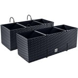 PAFEN 2X Blumenkasten Blumentopf Rattan-Optik mit Halterungen Pflanztopf Balkonkasten Pflanzkästen, Anthrazit