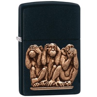 Zippo 29409 Three Monkeys Benzinfeuerzeug, Messing, Black Matte, 1 x 6 x 6 cm