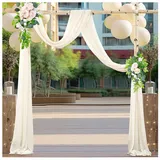 Hrlace Hochzeitsbogen Vorhang Chiffon Hochzeit Vorhänge Tüll Foto Hintergrund Romantisch Querbehang Transparente Tülldekostoff Gardinen Deko für Hochzeit Geburtstag Weihnachten Beige 50x570cm