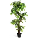 Costway Künstliche Pflanzen mit Naturholzstamm, für Zuhause Büro, 160 cm, Kunstpflanze im Topf, Kunstbaum wie echt,