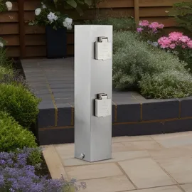 LEDINO Vierfachsteckdose Außen Wetterfeste Steckdose IP44 Stromsäule Garten, Edelstahl silber, HxLxB 39x9,2x10,8 cm, Terrasse