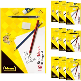 IDENA 90430 - Block blanko 50 Blatt 70g/m2 DIN A4, 10 Stück, Schreibblock mit und ohne Rand, Papier ungelocht und kopfgeleimt