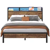 KIMENICH Metallbett mit LED-Beleuchtung – Metallrahmen, Ladestation, Vintage Braun (1-tlg., Ohne Matratze), Jugendbett, Bettgestell 140x190cm braun 140 cm x 204 cm x 92 cm