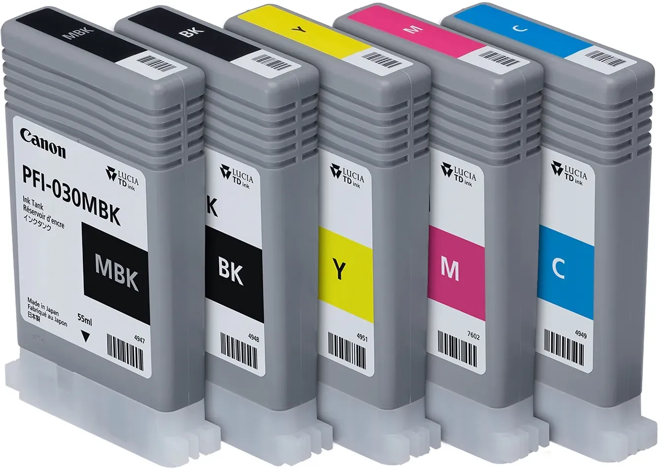Canon Tinten-Set PFI-030 / PFI-031 (Schwarz, Mattschwarz, Cyan, Magenta, Gelb) für TM-240 / TM-340 - Canon Gold Partner